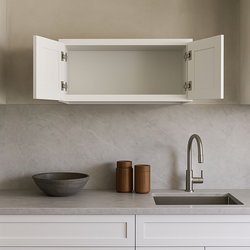 Plywell Shaker High Double Door Wall Cabinet, Ready to Assemble, White, 24x18x12 in.