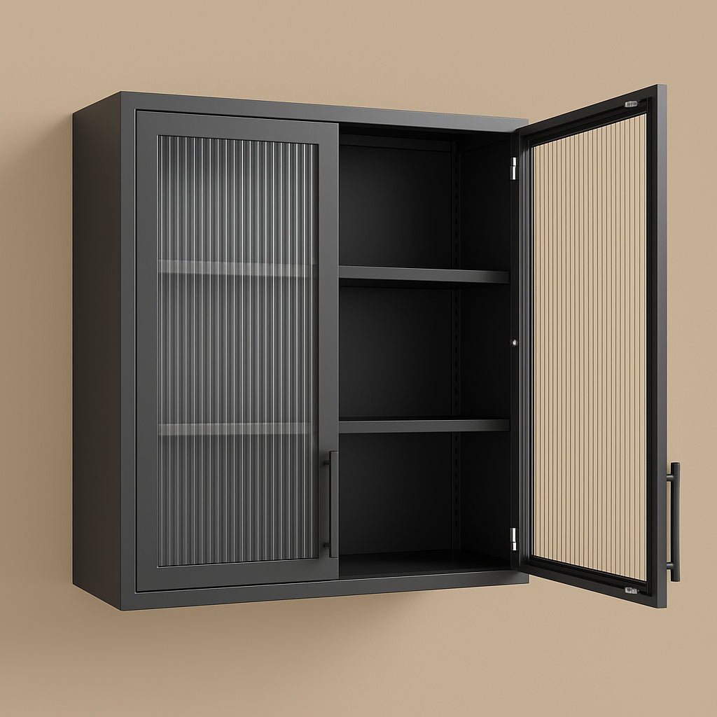 Aoibox Steel Wall Mounted Cabinet with Glass Door, Black, 31.50 in. W x 11.80 in. D x 30 in. H