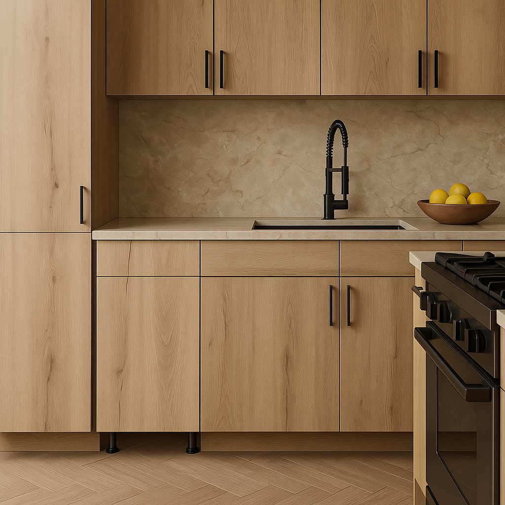 Cambridge Radiance Ready-to-Assemble Slab Base Kitchen Cabinet in Light Oak