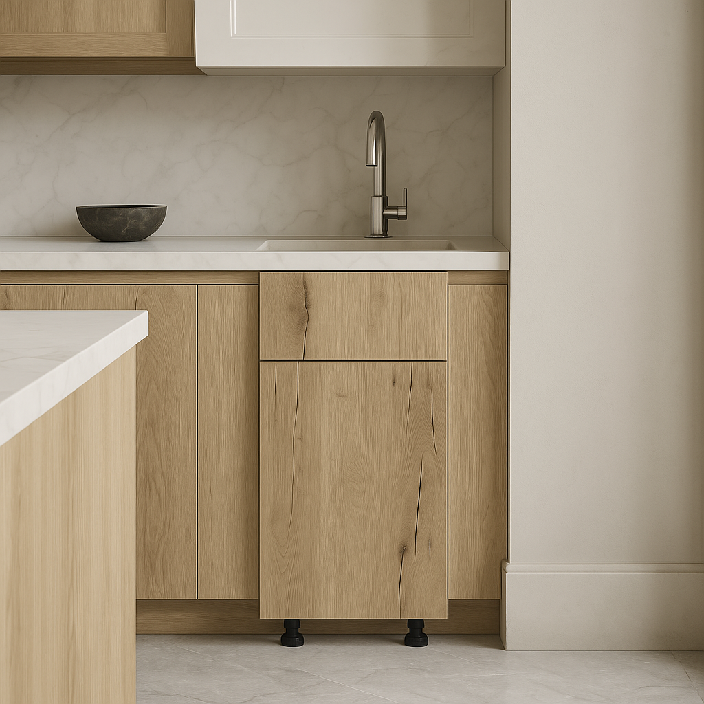 Cambridge Radiance Ready-to-Assemble Slab Base Kitchen Cabinet in Light Oak