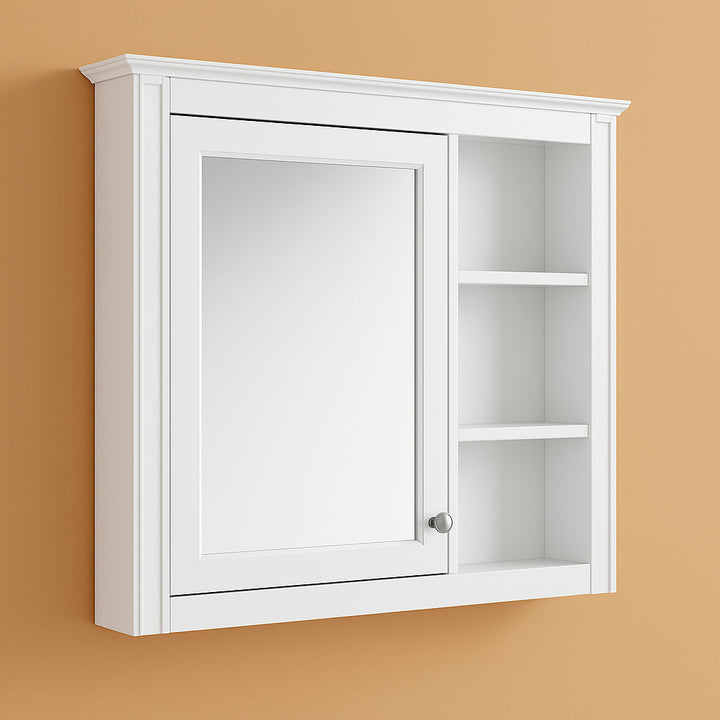 FUNKOL White Wall Mounted Bathroom Storage Cabinet with Mirror and Shelves