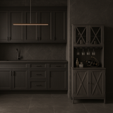 FUNKOL Charcoal Gray Kitchen Cabinet with Wine Rack and Glass Doors