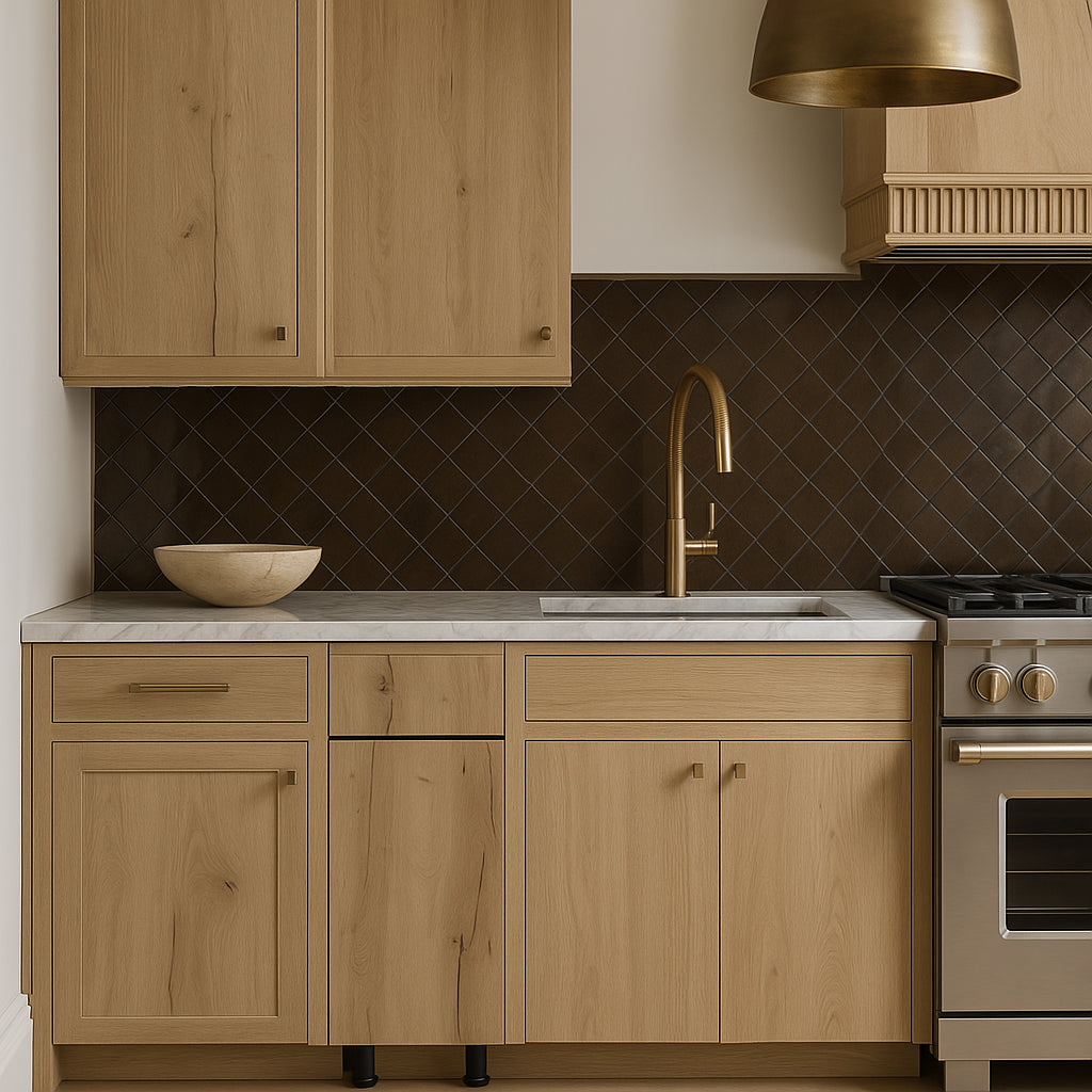 Cambridge Radiance Ready to Assemble Slab Base Kitchen Cabinet, Light Oak