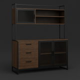 FUFU&GAGA Brown Wood Kitchen Cabinet with Metal Mesh Doors, 3 Drawers, 6 Shelves