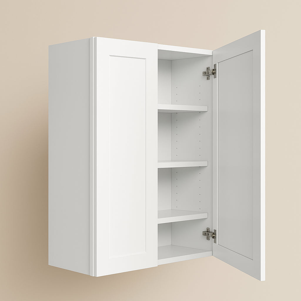Plywell Shaker Double Door Wall Cabinet, Ready to Assemble, White