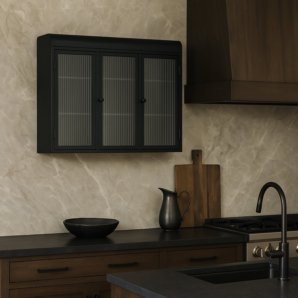 Adrinfly 3-Door Arched Wall-Mounted Glass Cabinet in Black