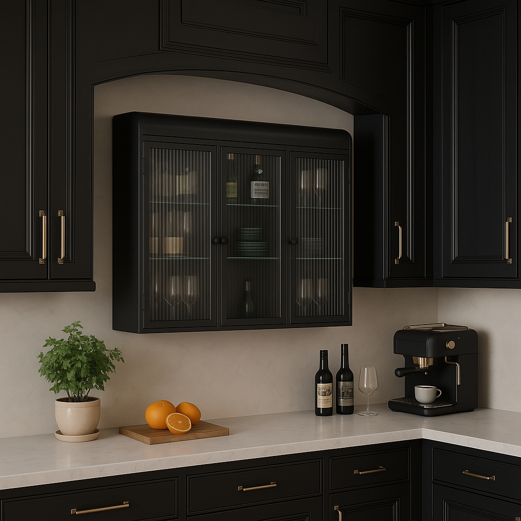Adrinfly 3-Door Arched Wall-Mounted Glass Cabinet in Black