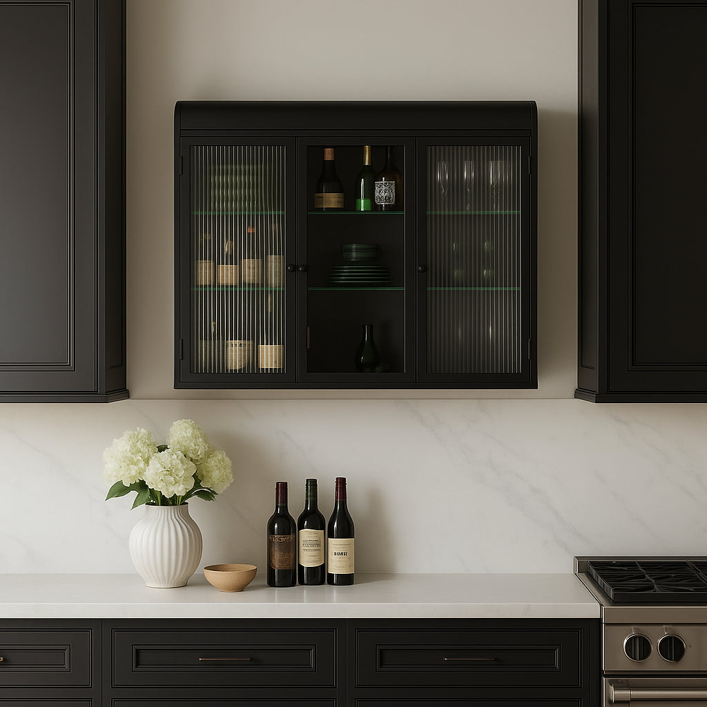 Adrinfly 3-Door Arched Wall-Mounted Glass Cabinet in Black