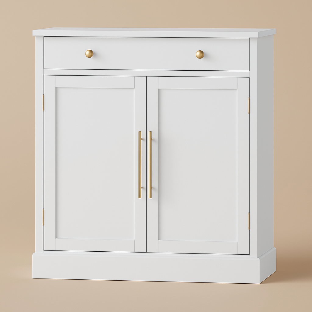 Tenleaf MDF Floor Base Kitchen Cabinet with Adjustable Shelves and Drawer, White