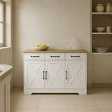 FUNKOL White MDF Kitchen Cabinet with Drawers and Doors