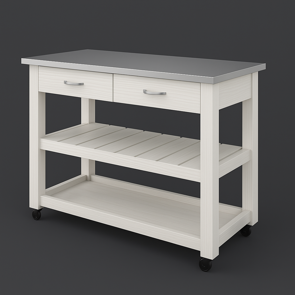 Inval Kitchen Utility Cart with Stainless Steel Top - White