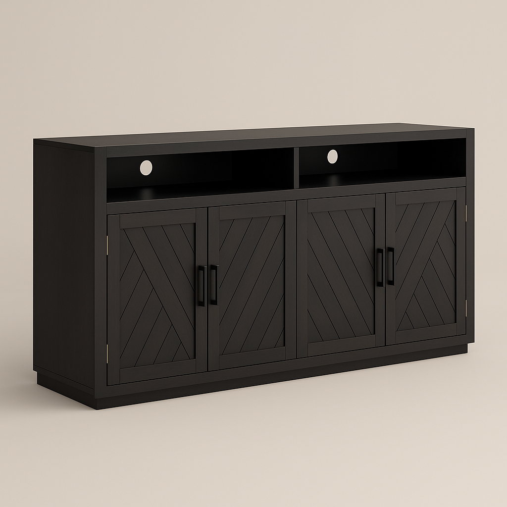 Runesay Gray Brown MDF Kitchen Cabinet Sideboard - 60 in. W x 15.7 in. D x 33.36 in. H