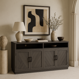 Runesay Gray Brown MDF Kitchen Cabinet Sideboard - 60 in. W x 15.7 in. D x 33.36 in. H