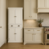 FUNKOL White Vertical Striped MDF Kitchen Cabinet with Adjustable Shelves