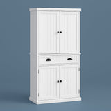 FUNKOL White Vertical Striped MDF Kitchen Cabinet with Adjustable Shelves