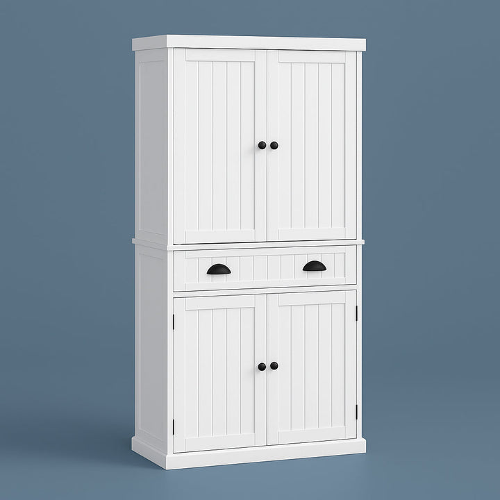 FUNKOL White Vertical Striped MDF Kitchen Cabinet with Adjustable Shelves