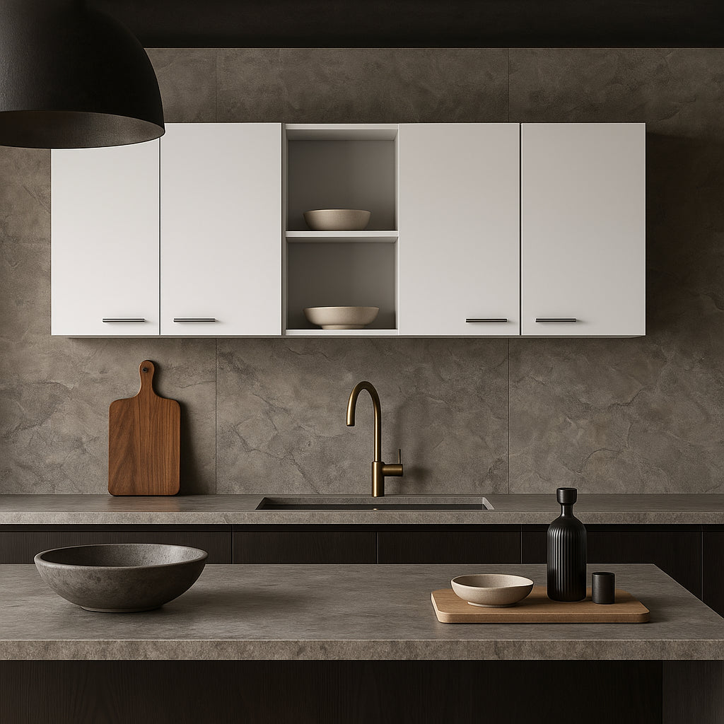 Amucolo White Wood Wall Kitchen Cabinet with Shelves and 4-Doors