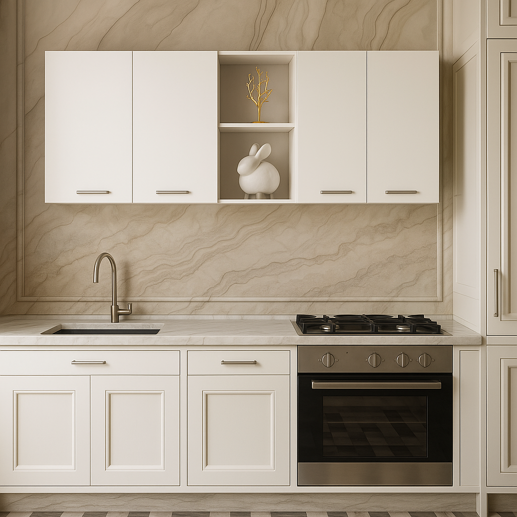 Amucolo White Wood Wall Kitchen Cabinet with Shelves and 4-Doors