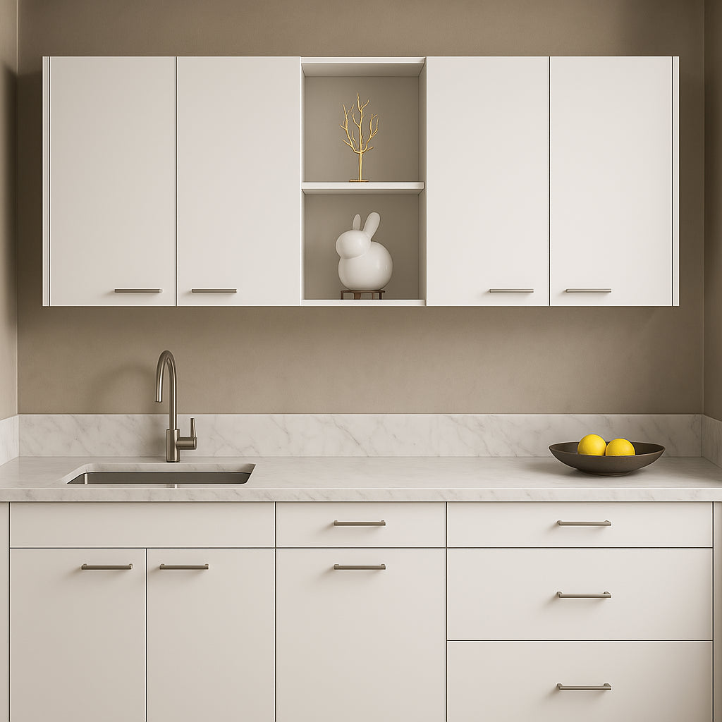 Amucolo White Wood Wall Kitchen Cabinet with Shelves and 4-Doors