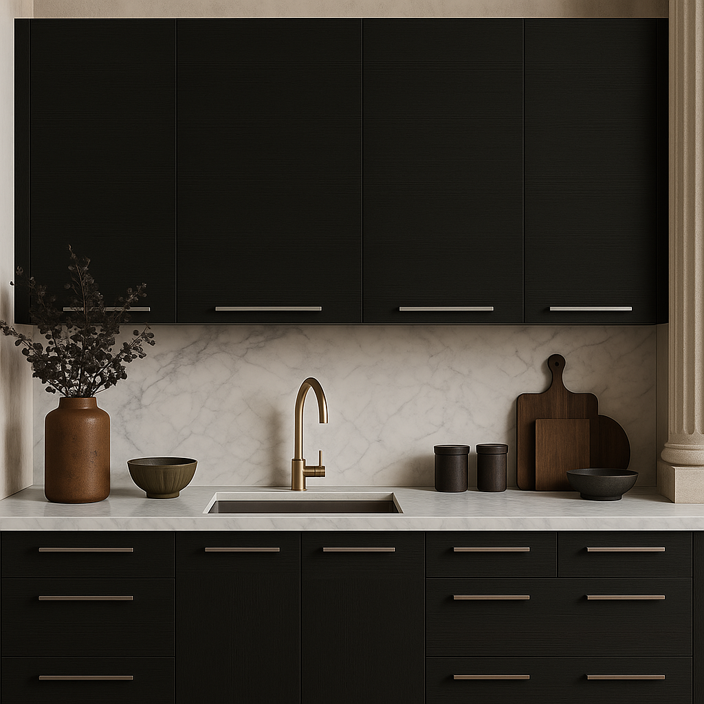 Amucolo Black Wood Wall Kitchen Cabinet with Shelves and 4-Doors, 47.2 in. W x 13.1 in. D x 23.6 in. H