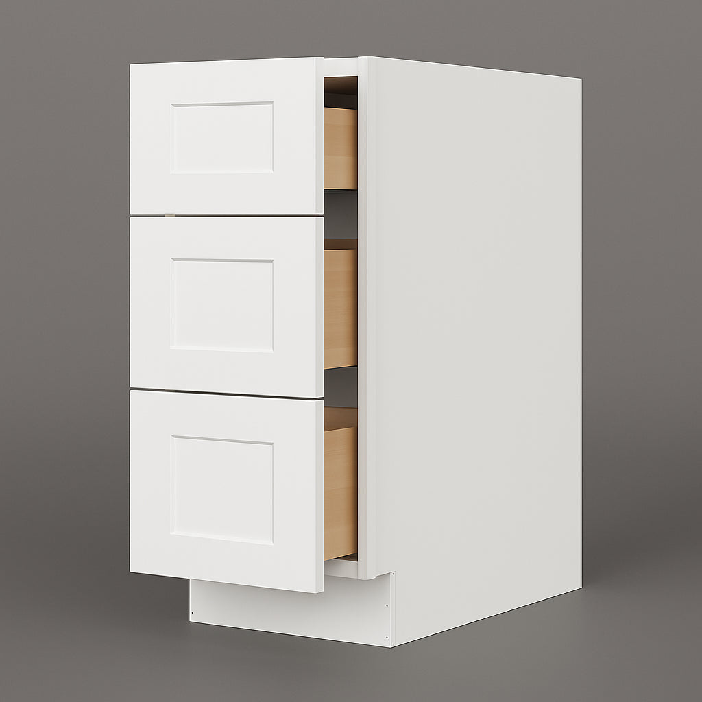 HOMEIBRO Shaker White Plywood Kitchen Cabinet with 3 Drawers - 12" W x 24" D x 34.5" H