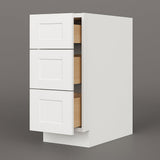 HOMEIBRO Shaker White Plywood Kitchen Cabinet with 3 Drawers - 12" W x 24" D x 34.5" H