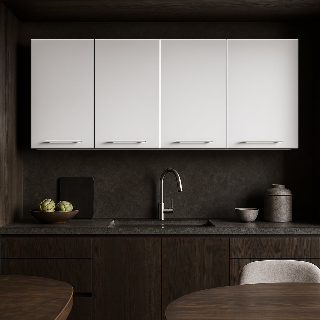 Amucolo White Wood Wall Kitchen Cabinet with Shelves and Four Doors