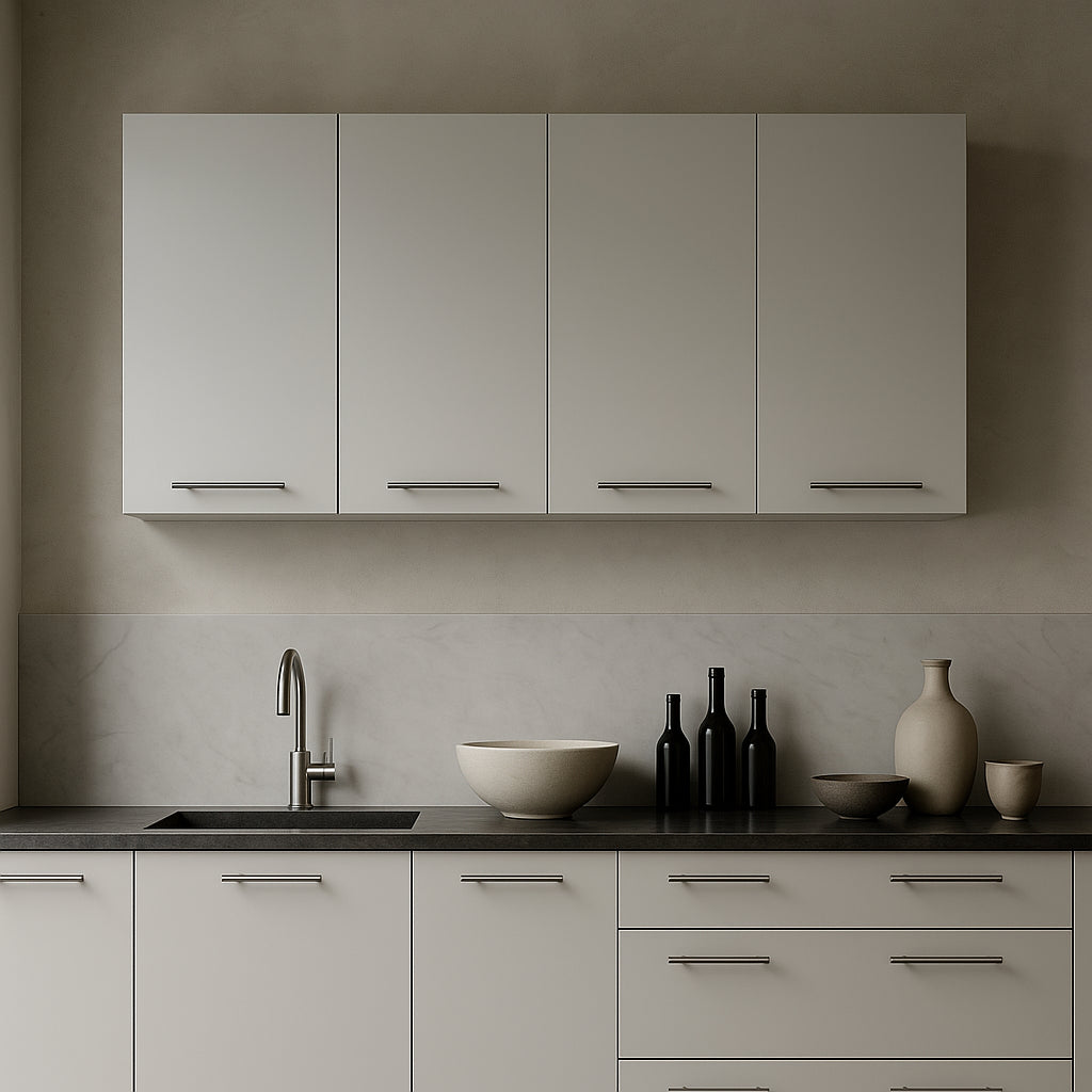 Amucolo White Wood Wall Kitchen Cabinet with Shelves and Four Doors