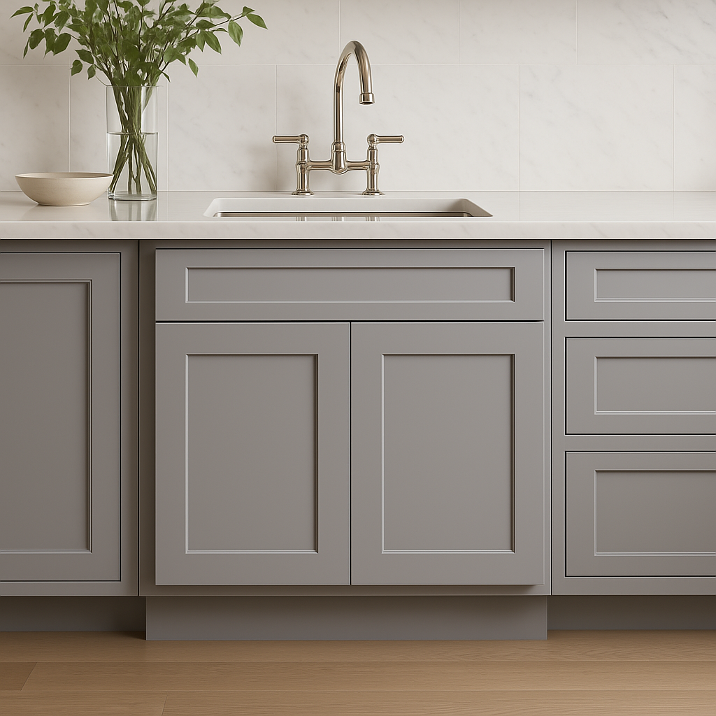 Plywell Shaker Sink Base Cabinet, Ready to Assemble, Gray