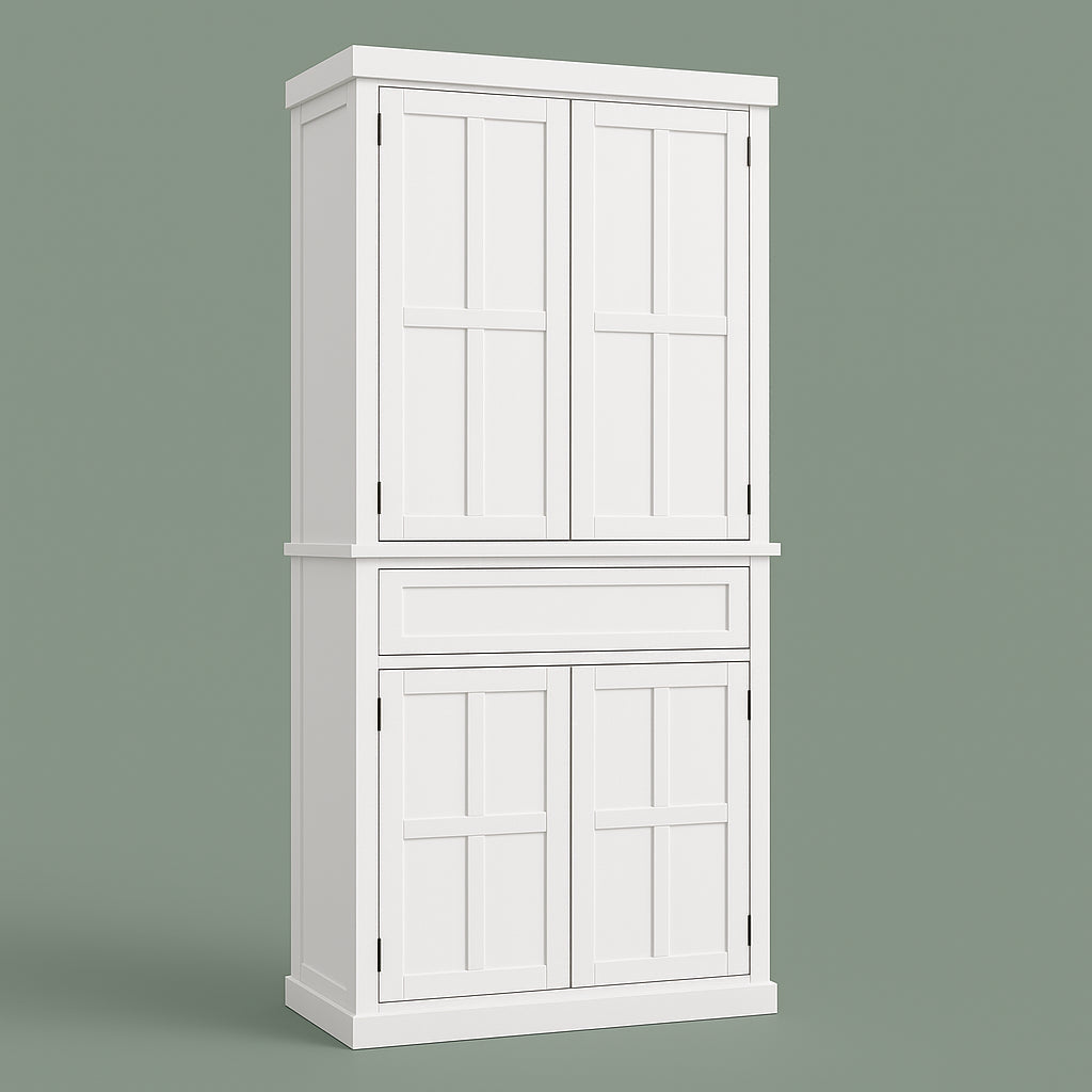 FUNKOL White MDF Kitchen Cabinet with Adjustable Shelves and Drawer