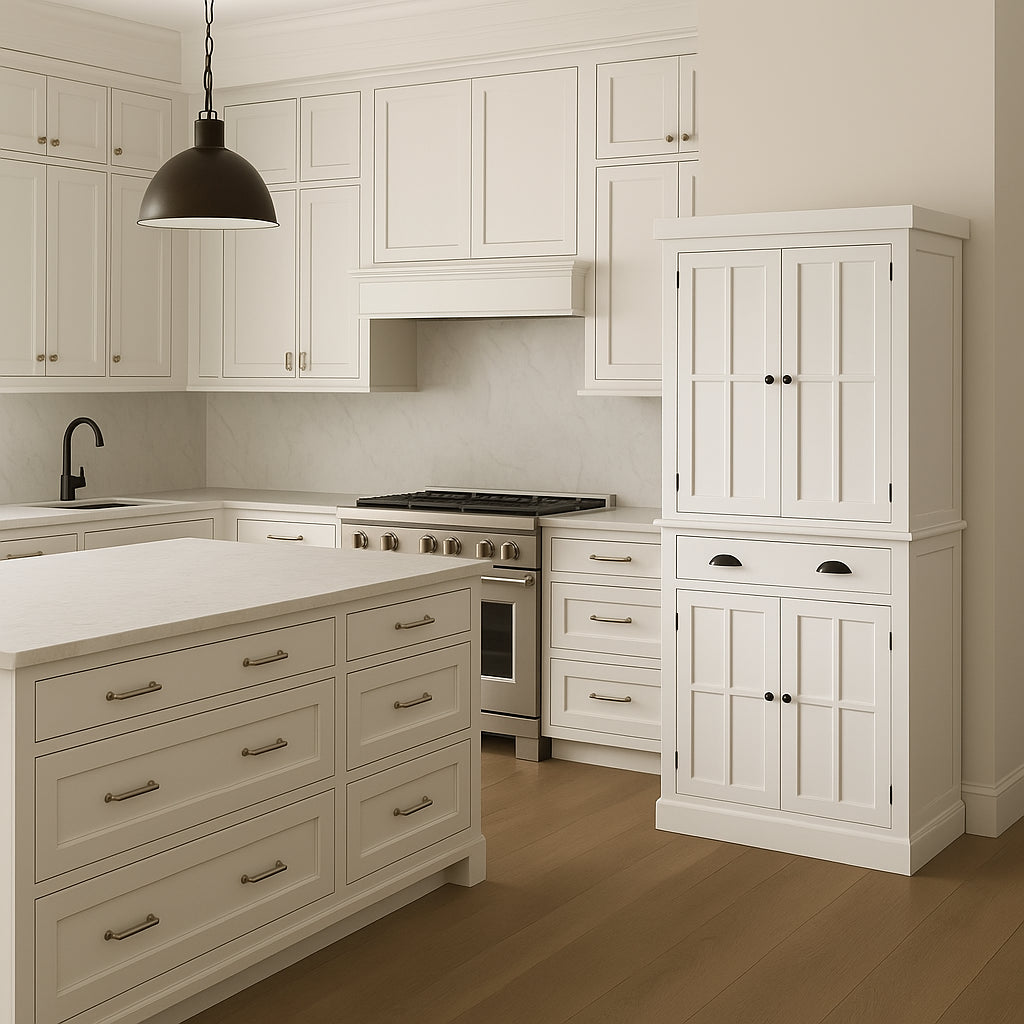 FUNKOL White MDF Kitchen Cabinet with Adjustable Shelves and Drawer