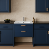 FUNKOL Blue MDF Wall Mounted Kitchen Cabinet with White Sink, Ready to Assemble