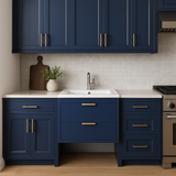 FUNKOL Blue MDF Wall Mounted Kitchen Cabinet with White Sink, Ready to Assemble