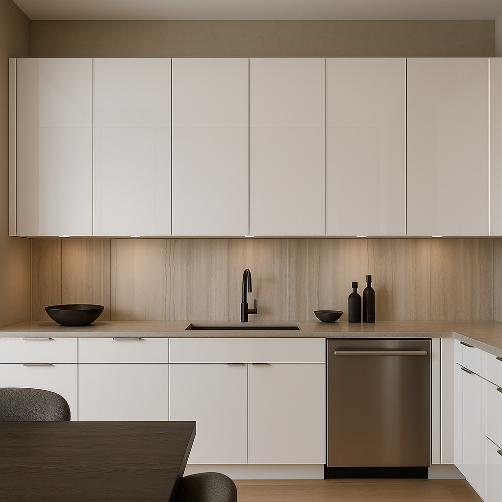 Cambridge Radiance White Gloss Slab Wall Kitchen Cabinet, 18x12x36 in.