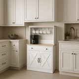 Puluomis White Kitchen Sideboard Pantry with Cup Holders and Storage