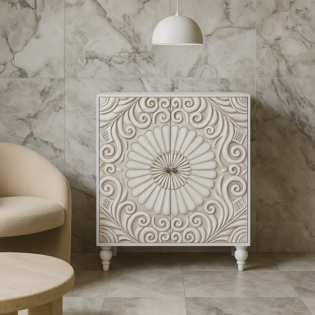 Puluomis Vintage Sideboard Storage Cabinet, White, MDF, 31.5" x 13.8" x 36"