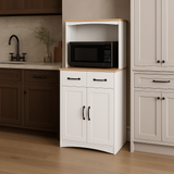 Aoibox White Pantry Microwave Cabinet with Storage Drawer