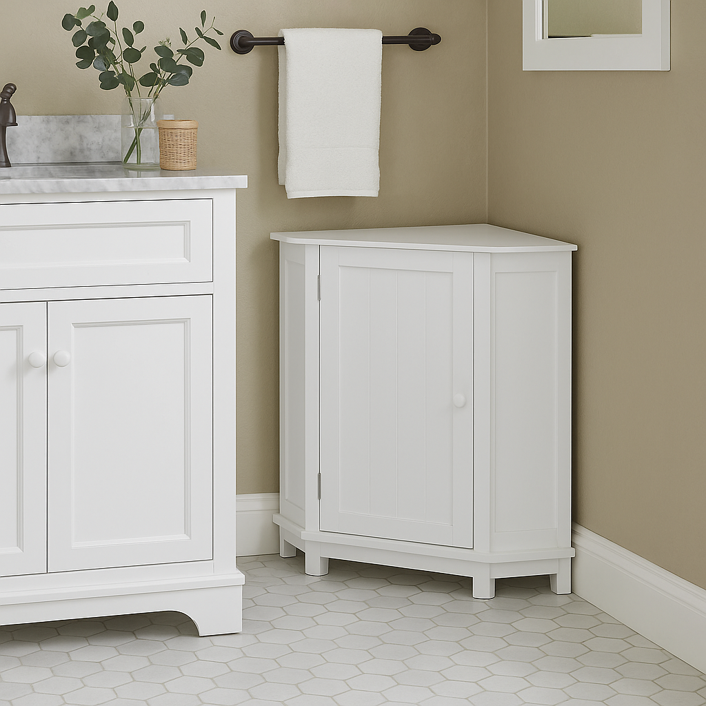 Unbranded White Triangle Corner Bathroom Cabinet with Adjustable Shelf