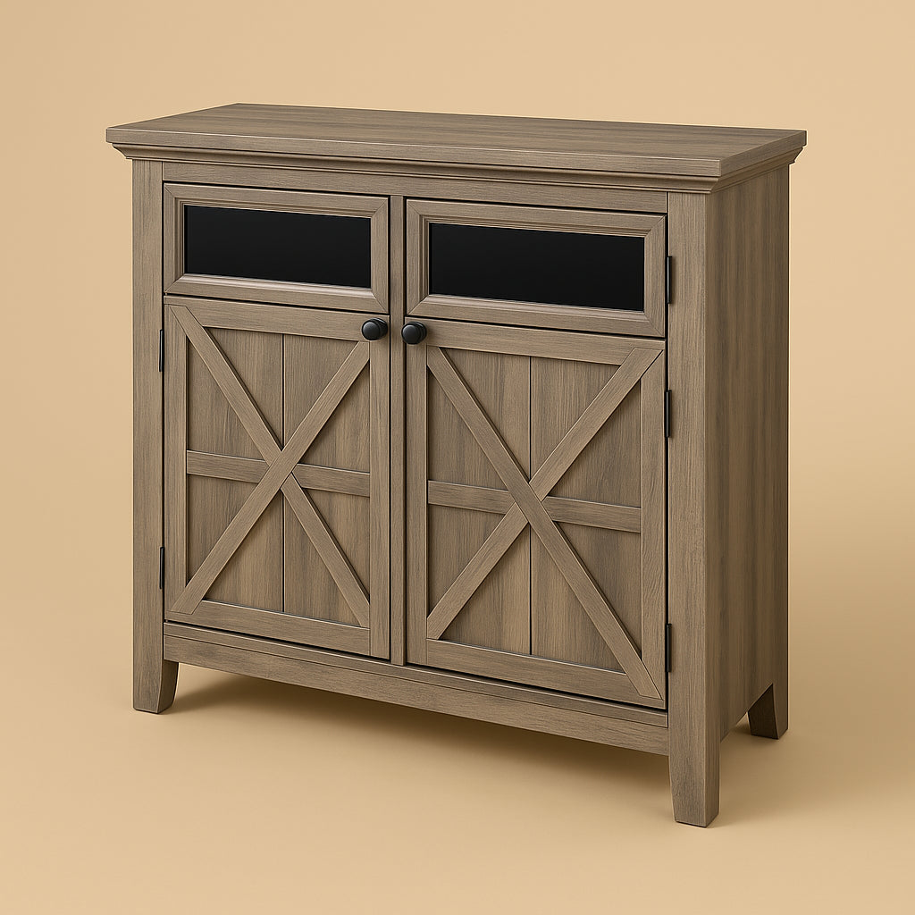 FUNKOL Gray Wash Vintage MDF Storage Cabinet with 2-Doors