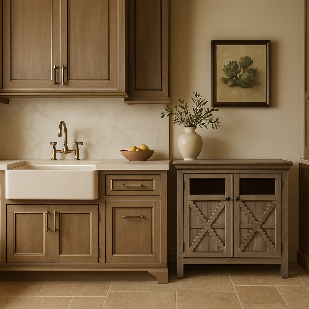 FUNKOL Gray Wash Vintage MDF Storage Cabinet with 2-Doors