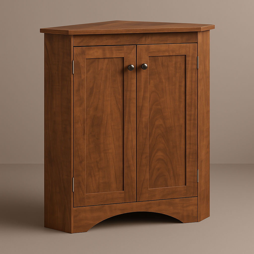Zeus & Ruta Corner Cabinet with Adjustable Shelves, Brown MDF, 17.2" x 17.2" x 31.5"