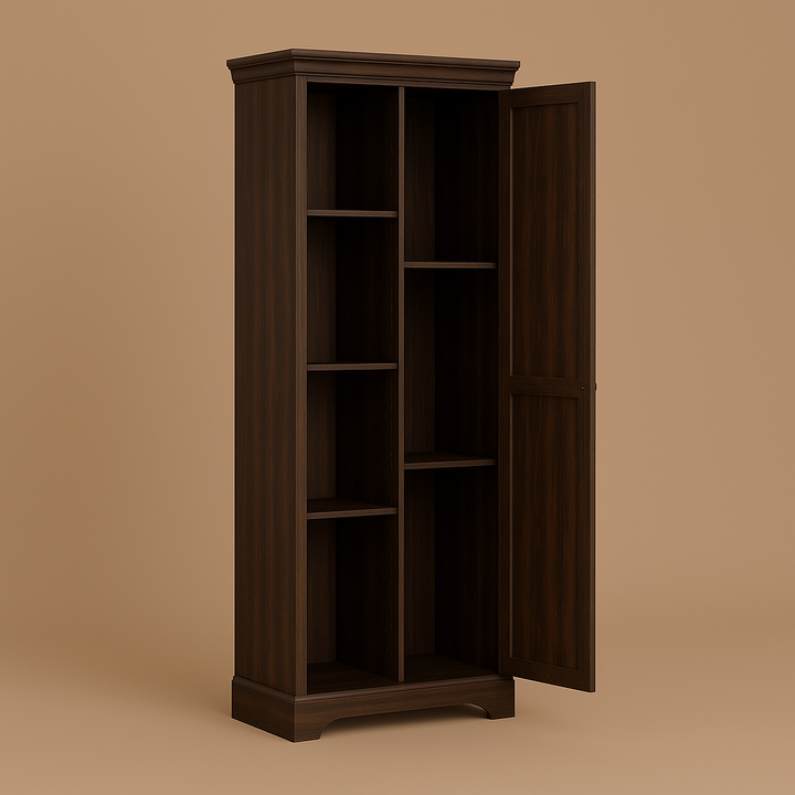FUNKOL Espresso Vintage MDF Kitchen Cabinet with Barn Door and Shelves
