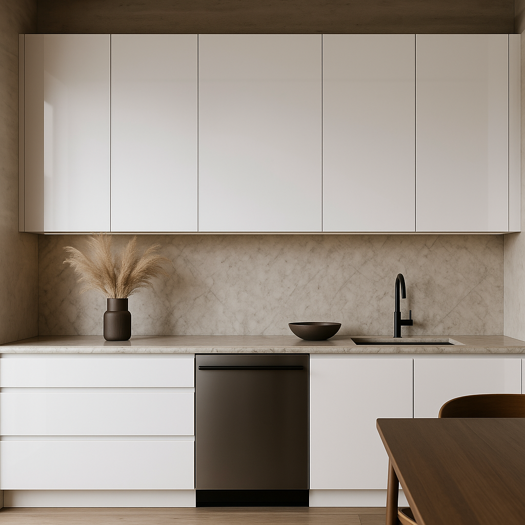 Cambridge Radiance White Gloss Slab Wall Kitchen Cabinet, 21x12x36 in.