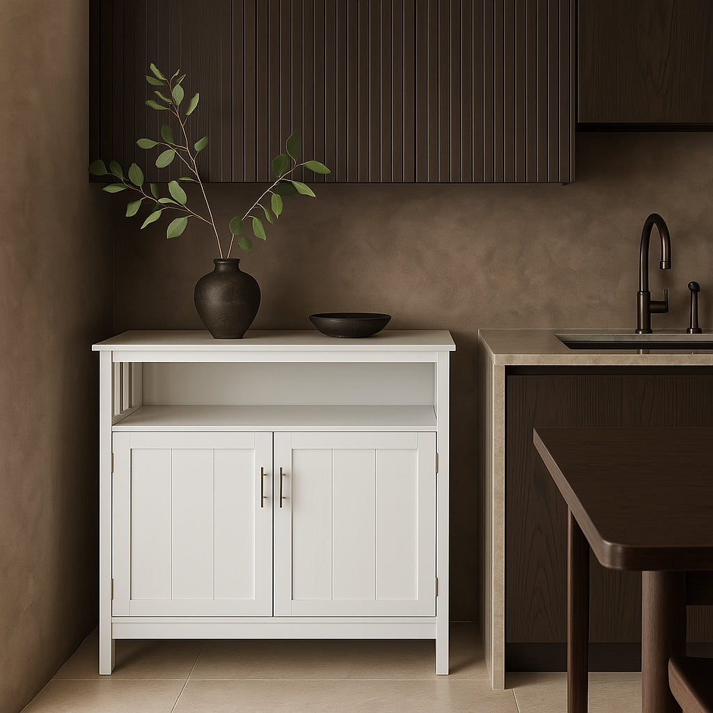 Tileon White MDF Kitchen Cabinet Sideboard - 39.96" W x 15.75" D x 34.25" H