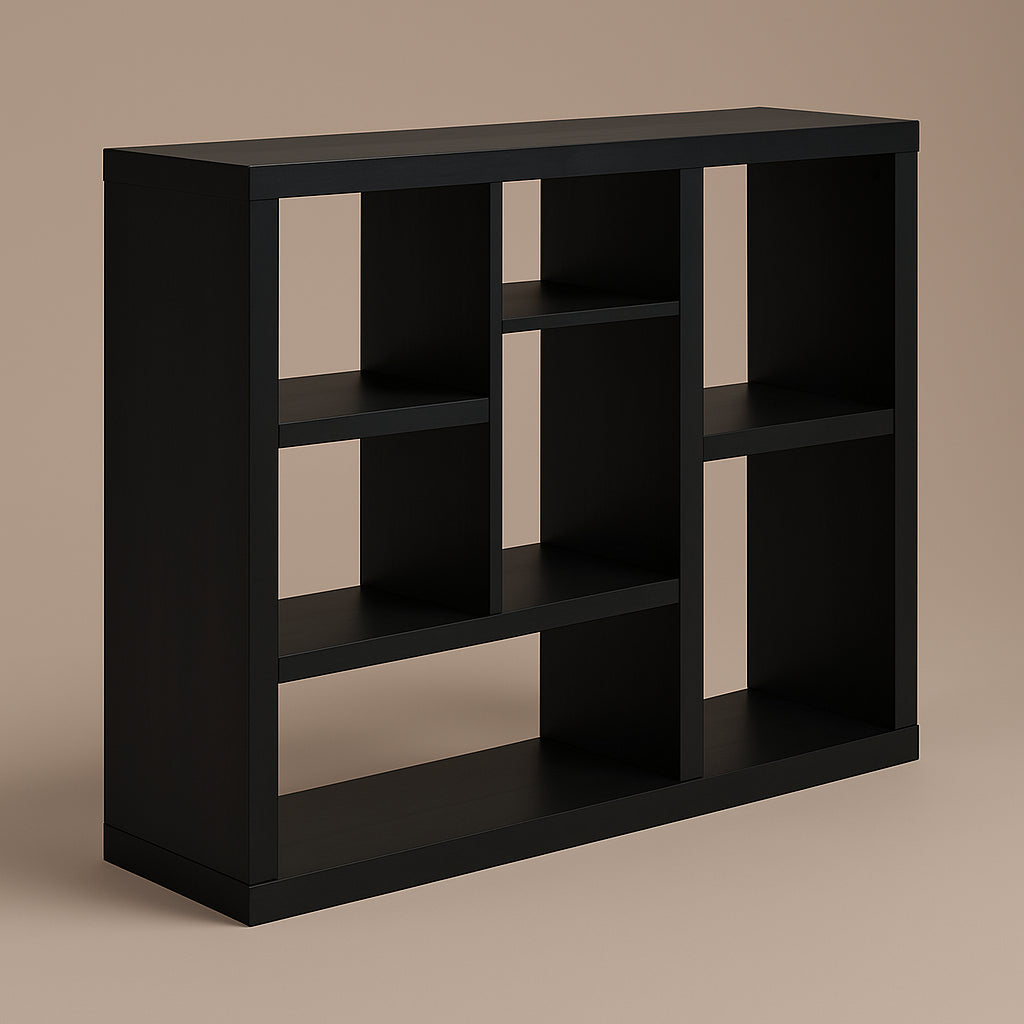 FUNKOL Black MDF Wall Cabinet with 7 Cube Storage Spaces, 43.3 in. L x 13.8 in. W x 35.6 in. H
