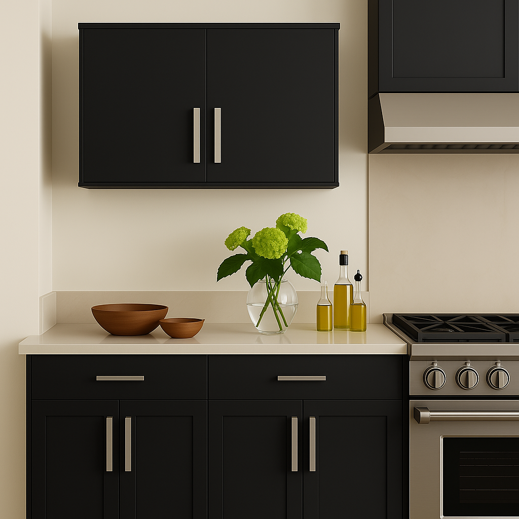 Amucolo Black Wood Wall Kitchen Cabinet with Double Doors - 27.56 in. W x 15.98 in. D x 19.69 in. H