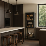 FUNKOL Black Metal Storage Cabinet with Glass Doors and Adjustable Shelves
