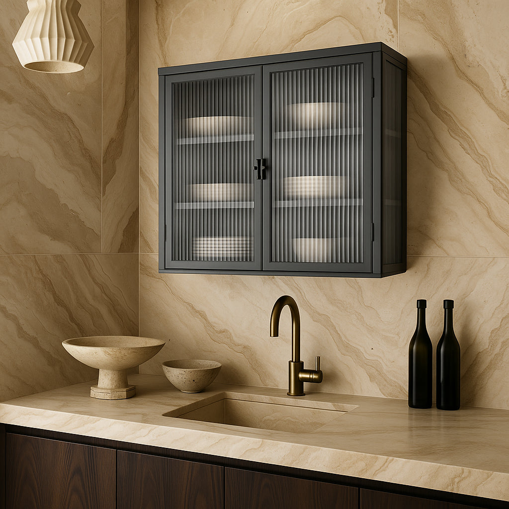 Unbranded Grey Metal Wall Kitchen Cabinet with Detachable Shelves, 27.6 in. W x 9.1 in. D x 23.6 in. H