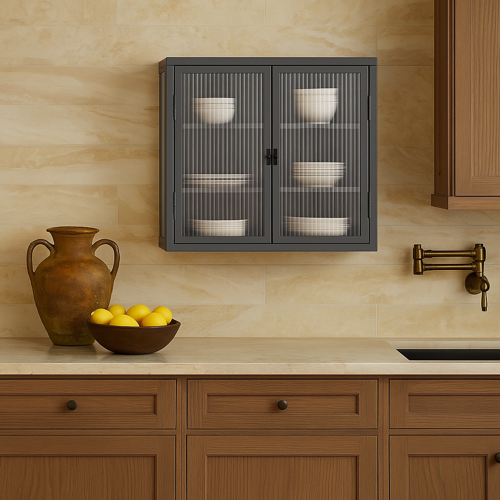 Unbranded Grey Metal Wall Kitchen Cabinet with Detachable Shelves, 27.6 in. W x 9.1 in. D x 23.6 in. H