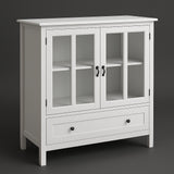 Tileon White MDF Cabinet with Glass Doors - 41.34" W x 15.55" D x 35.43" H